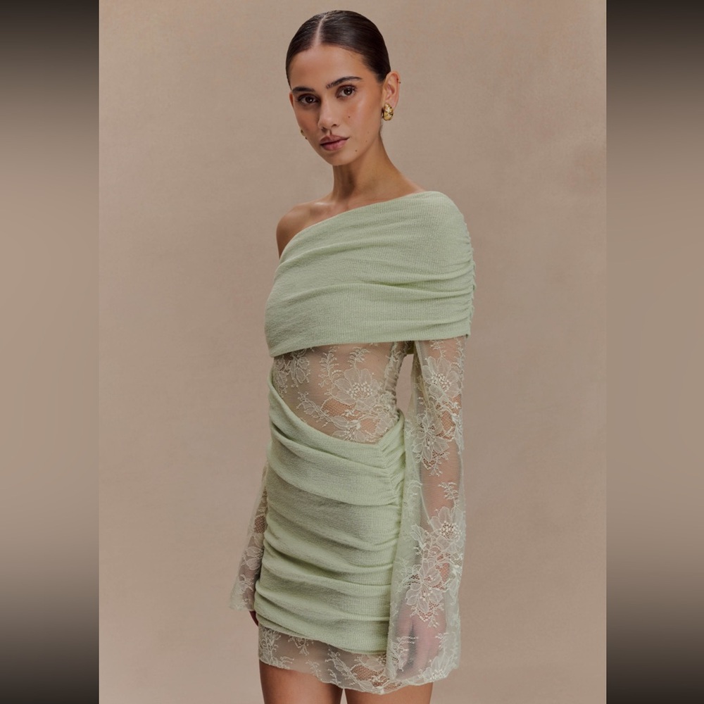 Meshki Luxie Lace Knit Mini Dress - Pastel Green - XS - Picture 3 of 5